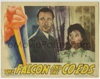 3c448 FALCON & THE CO-EDS LC 1943 close up of detective Tom Conway & pretty Rita Corday!
