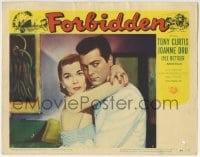 3c467 FORBIDDEN LC #6 1954 romantic close up of Tony Curtis & sexy Joanne Dru embracing!