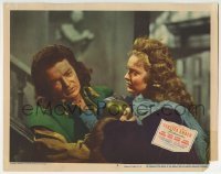 3c469 FOREVER AMBER LC #2 1947 c/u of worried blonde Linda Darnell with Cornel Wilde, Preminger!