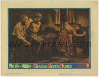 3c488 GOLD OF THE SEVEN SAINTS LC #8 1961 barechested Roger Moore stares at sexy Leticia Roman!