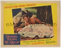 3c511 HEAVEN KNOWS MR. ALLISON LC #7 1957 barechested Robert Mitchum watches Deborah Kerr sleep!