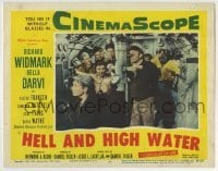 3c512 HELL & HIGH WATER LC #4 1954 Samuel Fuller, Richard Widmark standing at submarine periscope!