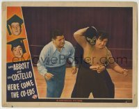 3c515 HERE COME THE CO-EDS LC 1945 Lou Costello fighting in ring w/masked wrestler Lon Chaney Jr.!