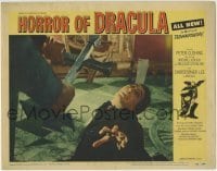3c527 HORROR OF DRACULA LC #7 1958 vampire Christopher Lee cringes at the sight of the cross!