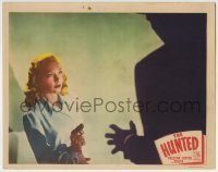 3c535 HUNTED LC #7 1948 great image of beautiful blonde Belita pointing gun at shadowy killer!