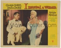 3c542 I MARRIED A WOMAN LC #6 1958 sexiest Diana Dors in fur with George Gobel holding white dog!