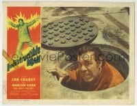 3c552 INDESTRUCTIBLE MAN LC 1956 close up of crazy Lon Chaney Jr. emerging from manhole!