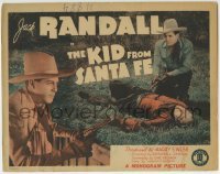 3c115 KID FROM SANTA FE TC 1940 cowboy Jack Randall kneeling over bad guy & close up holding gun!