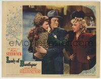 3c596 LADY OF BURLESQUE LC 1943 Barbara Stanwyck in leopard suit hugs O'Shea as Iris Adrian watches!