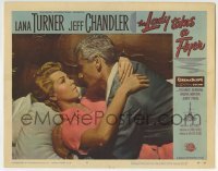 3c598 LADY TAKES A FLYER LC #2 1958 best romantic c/u of Lana Turner in bed with Jeff Chandler!