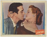 3c602 LARCENY LC #5 1948 romantic close up of John Payne about to kiss sexy Joan Caulfield!