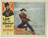 3c604 LAST OF THE BADMEN LC 1957 great close up of cowboy George Montgomery pointing his gun!