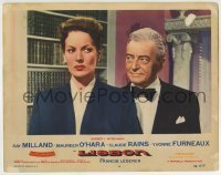3c622 LISBON LC #8 1956 Claude Rains in tuxedo stares at pretty Maureen O'Hara from behind!