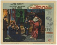 3c647 MAN OF A THOUSAND FACES LC #4 1957 James Cagney as Lon Chaney Sr. in clown makeup at sideshow!