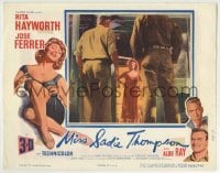 3c667 MISS SADIE THOMPSON 3D LC 1953 two soldiers staring down sexy Rita Hayworth in doorway!