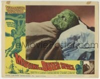 3c689 MUTINY IN OUTER SPACE LC #3 1965 best close up of hairy green alien laying in bed!