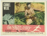 3c699 NAKED PREY LC #3 1965 c/u of Cornel Wilde with only a loin cloth & spear in the jungle!