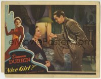 3c705 NICE GIRL LC 1941 Deanna Durbin on bed smiles at Franchot Tone holding dice in his hand!