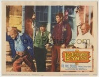 3c730 OUTLAWS IS COMING LC 1965 c/u of The Three Stooges with Curly-Joe and sheriff Adam West!