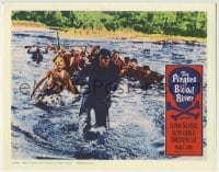 3c756 PIRATES OF BLOOD RIVER LC 1962 Christopher Lee & his men crossing river, Hammer!