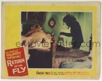 3c785 RETURN OF THE FLY LC #8 1959 fantastic image of insect monster about to attack girl in bed!
