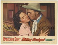 3c791 RIDING SHOTGUN LC #6 1954 best close up of Randolph Scott & pretty Joan Weldon embracing!