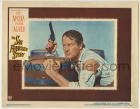 3c807 SAN FRANCISCO STORY LC #6 1952 close up of Joel McCrea with gun taking cover behind barrel!
