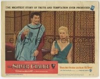3c829 SILVER CHALICE LC #2 1955 close up of sexy Virginia Mayo & Jack Palance both holding drinks!