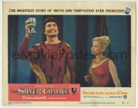 3c830 SILVER CHALICE LC #5 1955 Virginia Mayo watches wild-eyed Jack Palance with upraised goblet!