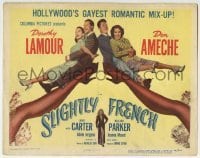 3c186 SLIGHTLY FRENCH TC 1948 Dorothy Lamour, Don Ameche & co-stars sitting on giant sexy legs!