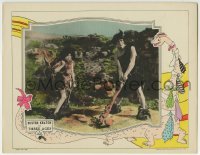 3c898 THREE AGES LC 1923 caveman Buster Keaton plays prehistoric golf, cartoon dinosaur in border!