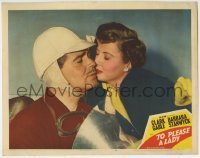 3c908 TO PLEASE A LADY LC #6 1950 Barbara Stanwyck gives race car driver Clark Gable good luck kiss!
