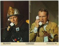 3c918 TOWERING INFERNO color 11x14 still 1974 split image of Steve McQueen & Paul Newman w/ phones!