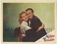3c923 TRIPLE TROUBLE LC 1950 romantic c/u of Leo Gorcey hugging pretty Pat Collins, Bowery Boys!