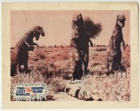 3c936 TWO LOST WORLDS/UNKNOWN ISLAND LC 1950s great image of three really fake dinosaurs!