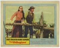 3c943 UNFORGIVEN LC #6 1960 Burt Lancaster & Audrey Hepburn by fence, directed by John Huston!