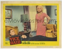 3c946 VICE RAID LC #2 1960 c/u of sexy Mamie Van Doren standing by Richard Coogan laying on bed!