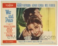 3c955 WAR & PEACE LC #3 1956 romantic close up of Audrey Hepburn embracing Jeremy Brett!