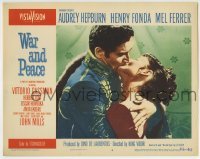 3c956 WAR & PEACE LC #8 1956 c/u of Audrey Hepburn kissing Vittorio Gassman, Leo Tolstoy epic!