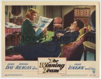 3c973 WINNING TEAM LC #4 1952 pretty Doris Day reads newspaper to Ronald Reagan sitting in chair!