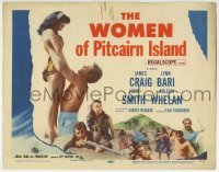 3c229 WOMEN OF PITCAIRN ISLAND TC 1957 James Craig lifting sexy Lynn Bari in swimsuit, South Seas!