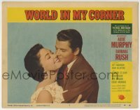 3c981 WORLD IN MY CORNER LC #5 1956 c/u of champion boxer Audie Murphy kissing Barbara Rush!