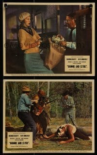 3d207 BONNIE & CLYDE 2 color English FOH LCs 1967 Faye Dunaway robs bank + beaten Warren Beatty!