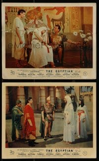 3d212 EGYPTIAN 2 color English FOH LCs 1954 Michael Curtiz, Jean Simmons, Mature, Ustinov, Wilding!