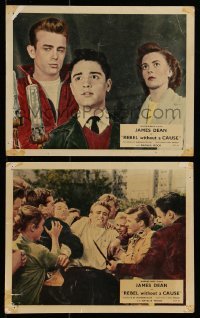 3d220 REBEL WITHOUT A CAUSE 2 color English FOH LCs 1956 James Dean, Natalie Wood & Sal Mineo!