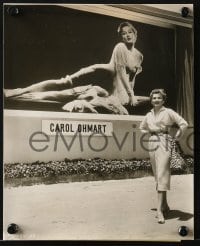 3d935 CAROL OHMART 2 7.25x9.5 stills 1956 The Scarlet Hour, in front of her billboard poster!