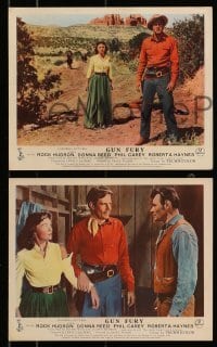 3d184 GUN FURY 4 color English FOH LCs 1954 Phil Carey steals Donna Reed & leaves Rock Hudson to die!