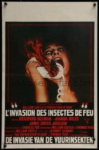 3f401 BUG Belgian 1975 wild horror image of screaming girl on phone with flaming insect!