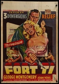 3f414 FORT TI Belgian 1953 Fort Ticonderoga, cool 3-D art of George Montgomery & girls fighting!