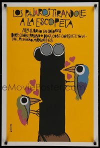 3f361 LOS PAJAROS TIRANDOLE A LA ESCOPETA Cuban 1984 Eduardo Munoz Bachs art of wacky birds!